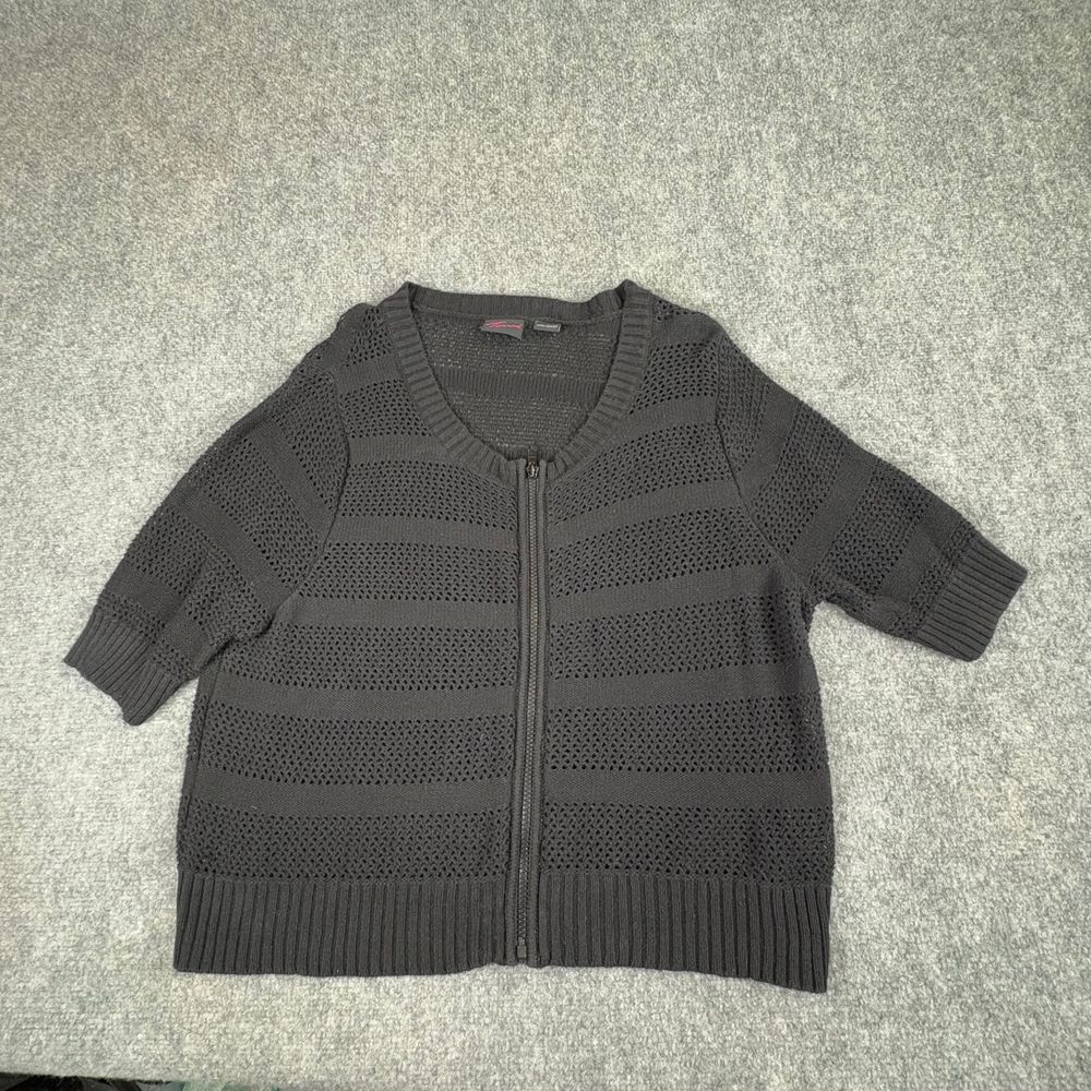 Torrid Crochet Knit Zip Up Cardigan Sweater 1X Black Shrub Whimsigoth Witchy‎